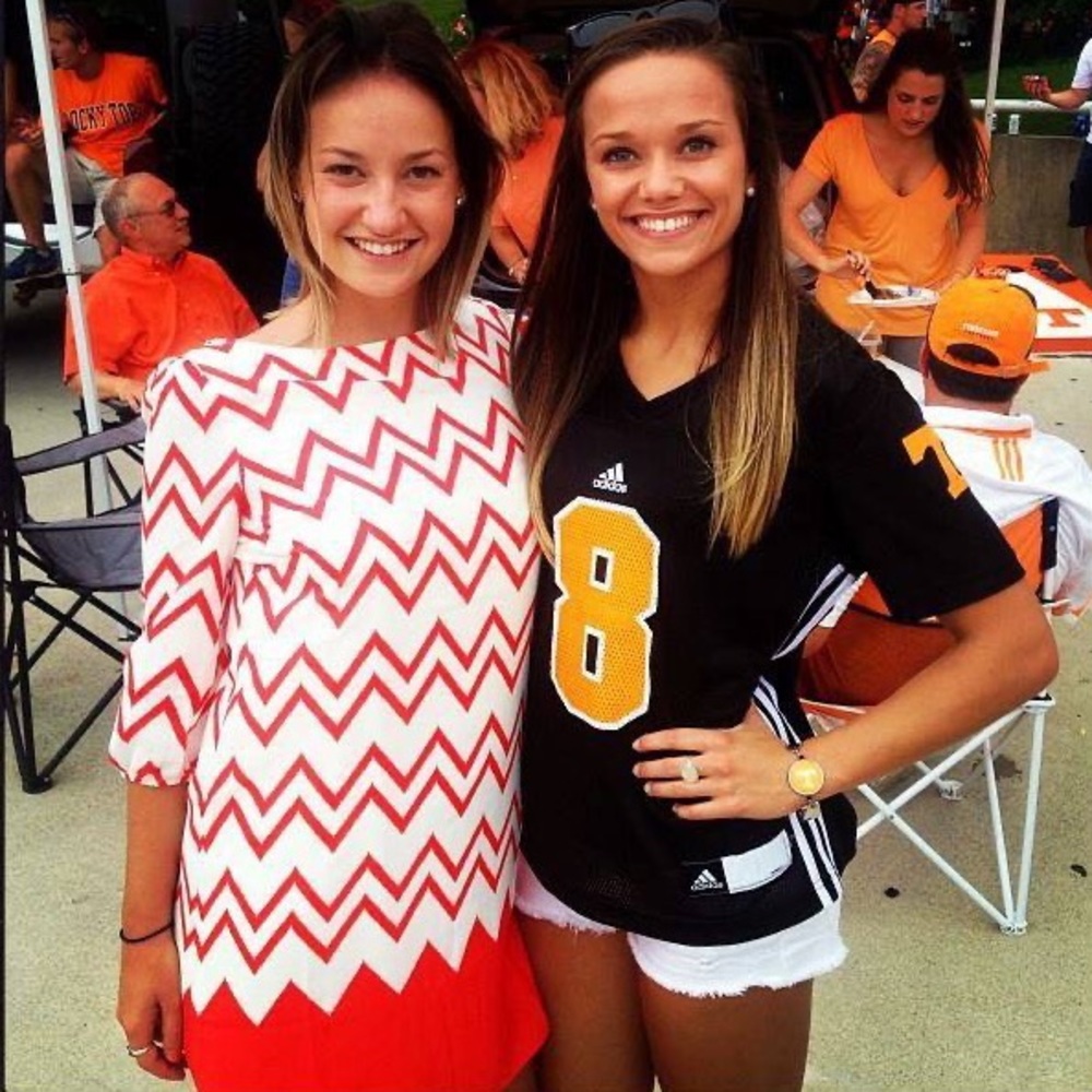 Pink Owl Game Day Orange Chevron Dress 3/4 Sleeve